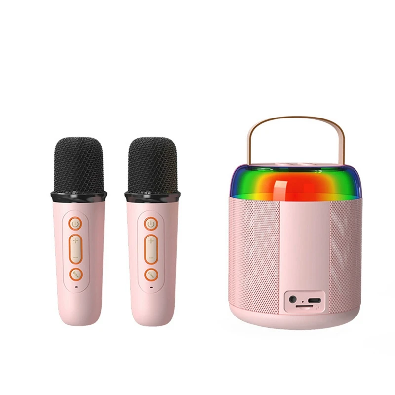 HOT-Mini Karaoke Audio With 2 Wireless Microphones For Kids Adults, Portable Bluetooth Speaker Toy For Girls And Boy