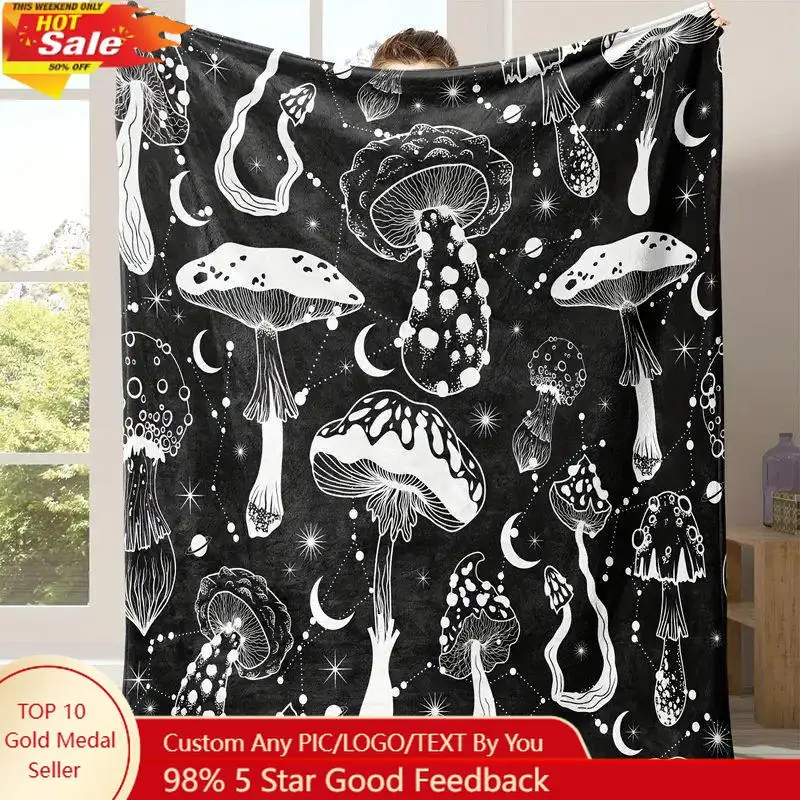 Mushroom Print Blanket Air-conditioned Room Blanket All Season Comfortable Blanket Comfy Bedding for Custom Blankets