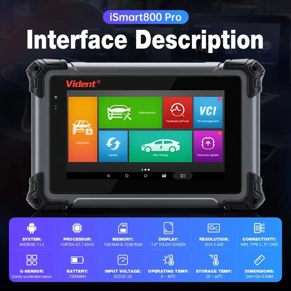 Vident iSmart800Pro Car Scanner All System Diagnosis 40 Reset Function OBDII Full Function Key Fob Programming Scanner Tool