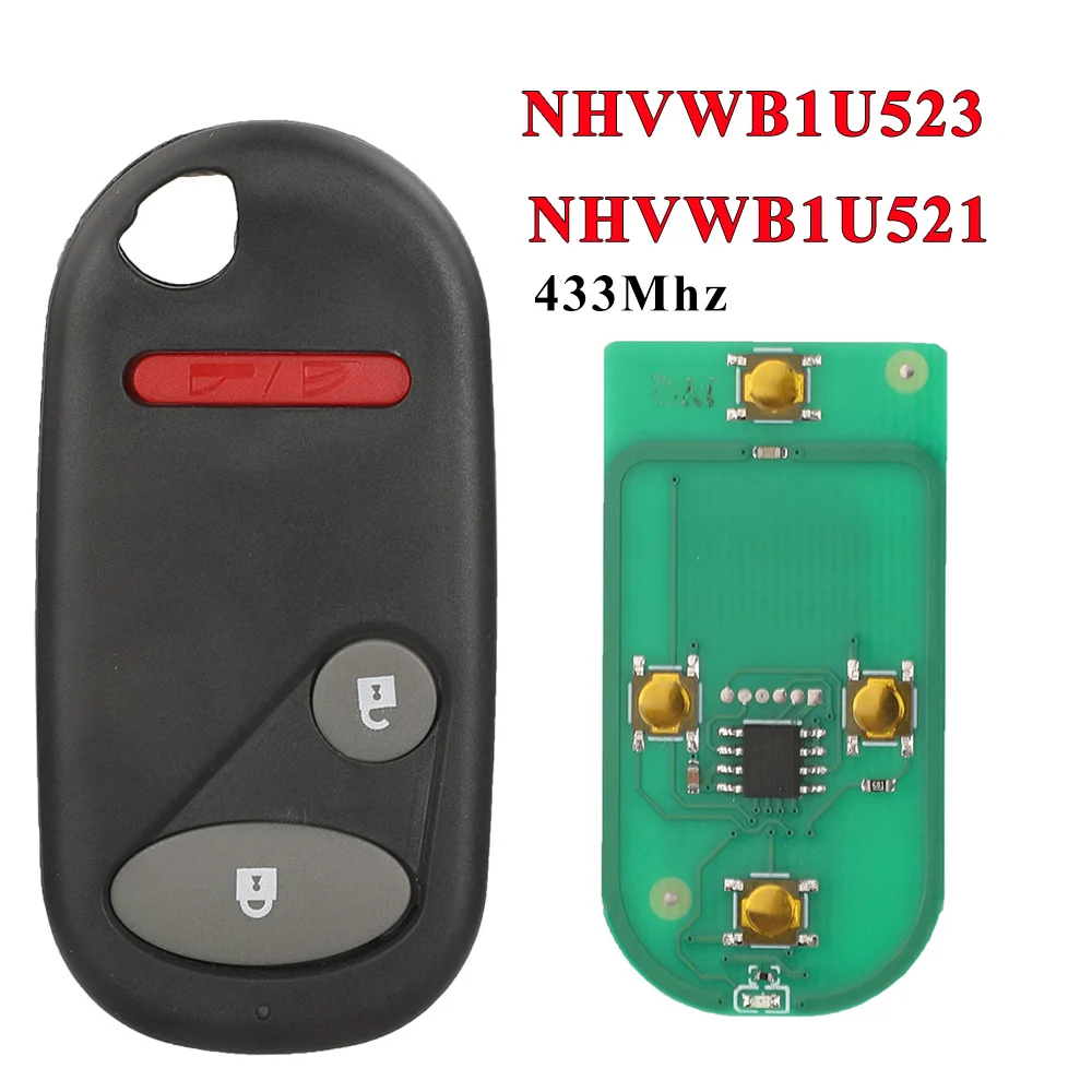 jingyuqin 2+1Buttons Keyless Entry Remote key For Honda NHVWB1U521 433Mhz For Civic 2001 -2005 NHVWB1U523 key