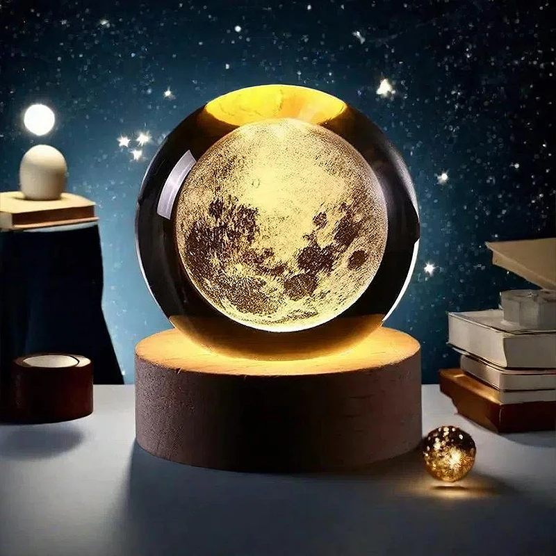 Bola de cristal luzes da noite brilhante planeta galáxia astronauta 3d lua candeeiro mesa atmosfera usb decorações mesa presentes do miúdo