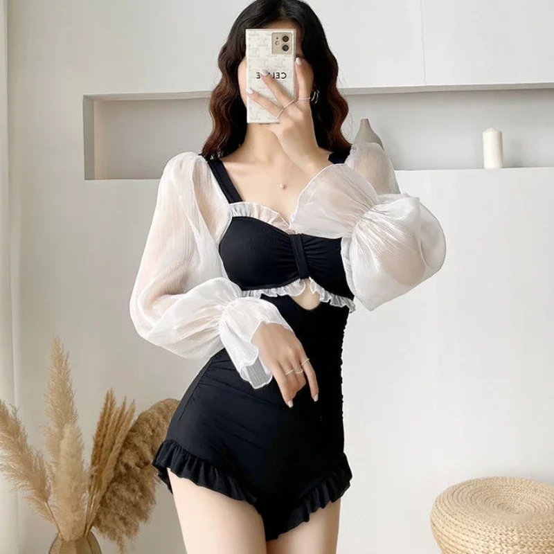Cover-up Women High Waist Lace Patchwork BF Swimwear Elegant Beach Style Female Mini Sexy One Pieces Holiday Cozy Slim Backless