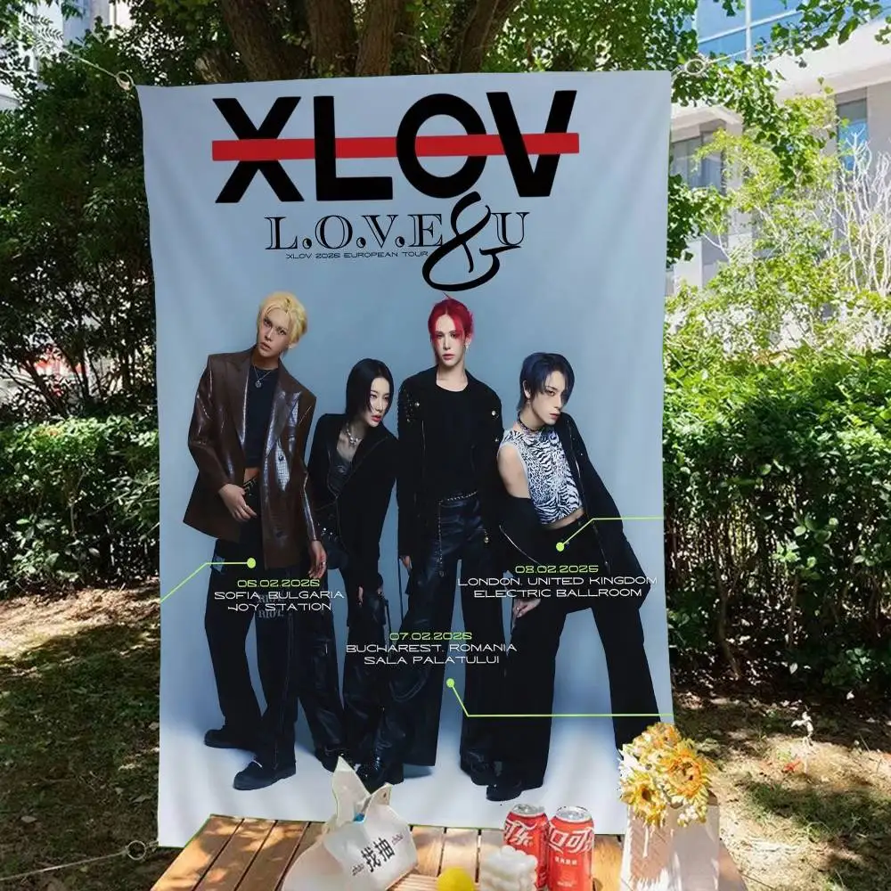 K-pop Group X-XLov Creative Pattern Hanging Flag Polyester Printed Banner Hand Pulled Flag
