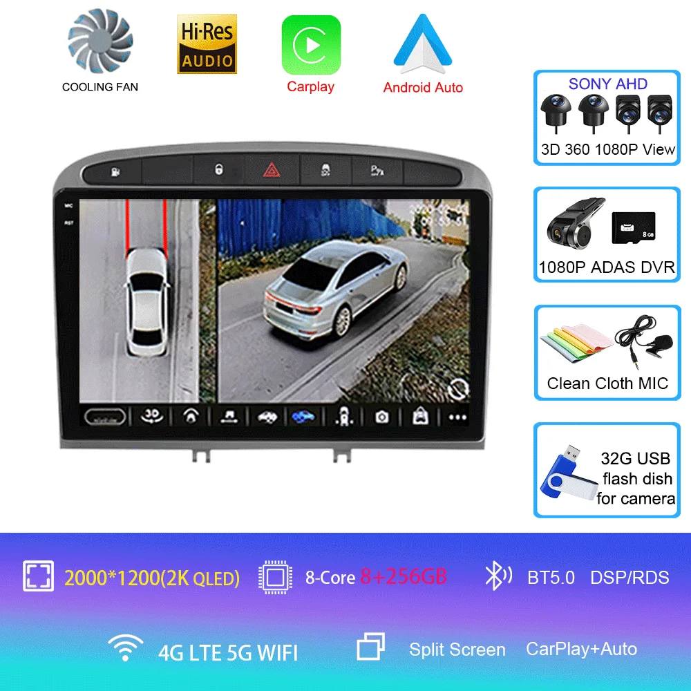 Android 16 autoradio voor Peugeot RCZ 308 SW 2007-2015 408 2012-2020 2DIN multimediasysteem navigatie GPS Carplay Auto head unit WIFI