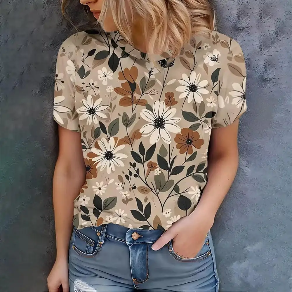

Women's Bohemian Style Printed T-Shirt, 2025 New Trendy Summer Casual Short-Sleeve Outdoor Everyday Street Style Crew Neck Top