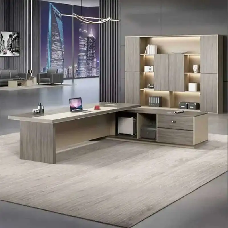 

Light Luxury High Quality Office Desk Boss L Shaped Work Reading Computer Desks Executive Shelf Escritorio Oficina Furniture
