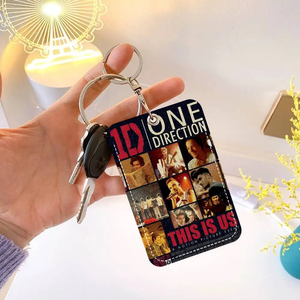 One D-Directions Band 1Pc Access Card Case Leather Card Holder Keychain Key Ring Door Access Tags ID Card Case Keychain