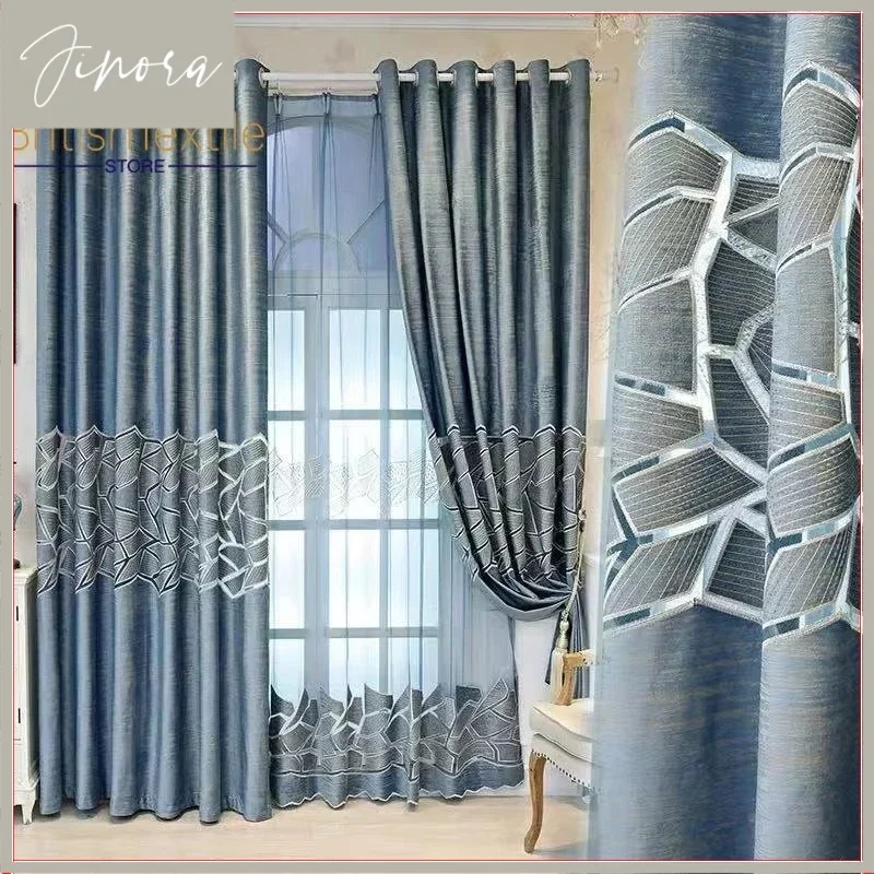 European Luxury Curtains For Living Dining Room Bedroom Semi White Tulle Premium Crack Geometric Custom Home Decor Brown