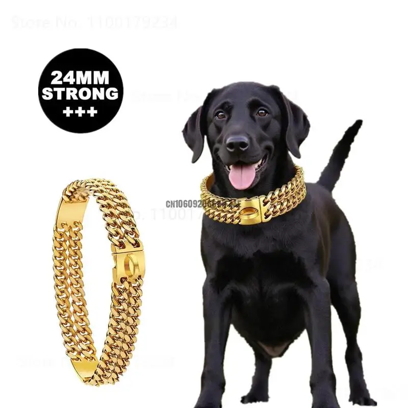 Collar de cadena para perro mascota, collares de Metal de lujo de 25mm de ancho, collares Pitbull de acero inoxidable, accesorios para perros medianos y grandes que no se decoloran