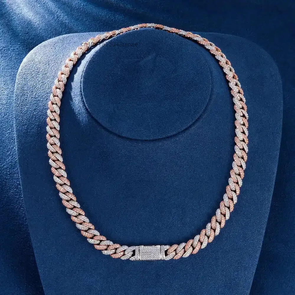 

Gra Certificate Cuban Chain Vvs Moissanite 10mm Two Tone Hip Hop Custom Silver Cuban Necklace