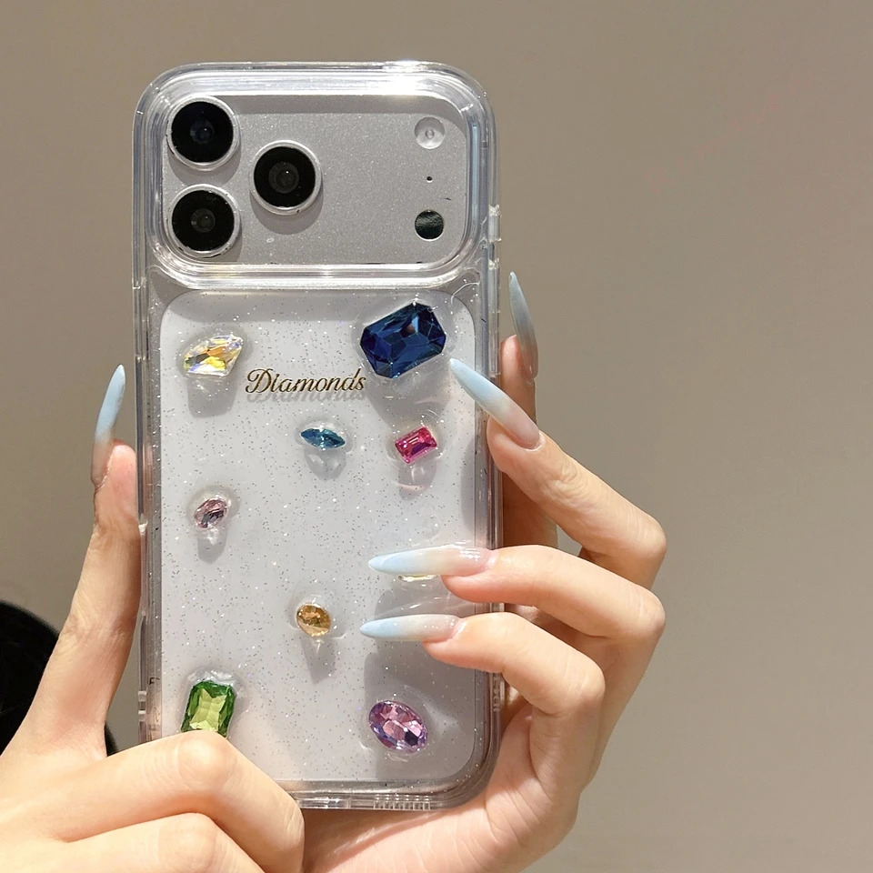 3D Diamond Phone Case For iPhone 17 Air 11 12 13 14 15 16 Pr