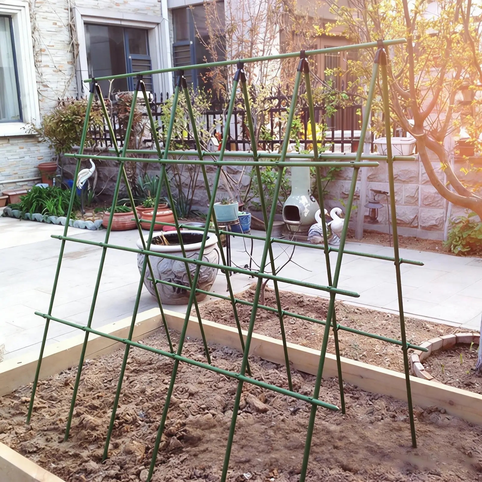 A-shape Garden Climbing Frame Foldable Cucumber Trellis Triangular Vegetable Frame Plastic Coated Steel Frame For Green Beans