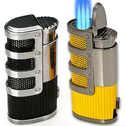 Luxury3 Jet Torch Cigars Lighter Windproof Metal Pocket Lighters Butane Refillable Flame Gas Lighter W/ Cigar Punch