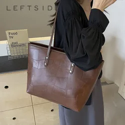 LEFTSIDE Retro Splicing Leather Fashion Women Handbags 2024 Females Vintage PU Leather Crossbody Bags Trend Big Shoulder Bags