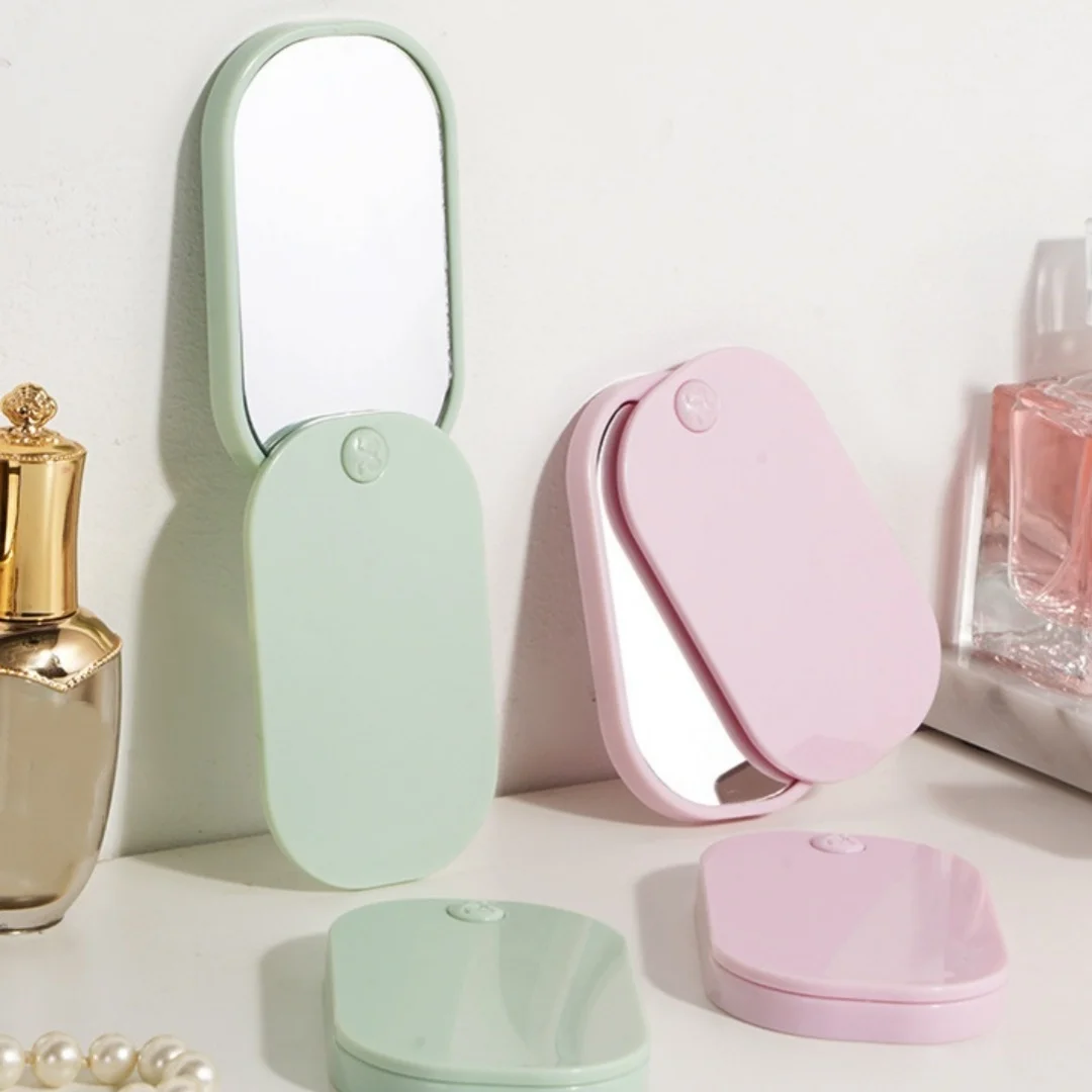 Square rounded sliding makeup mirror, portable storage small mirror, mini travel makeup mirror