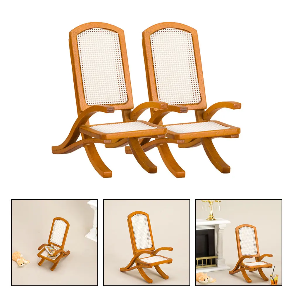 

2Pcs Miniature Vintage Rattan Chair Tiny Furniture Decoration Suitable for Mini House Landscape Photo Prop Micro Garden Ornament