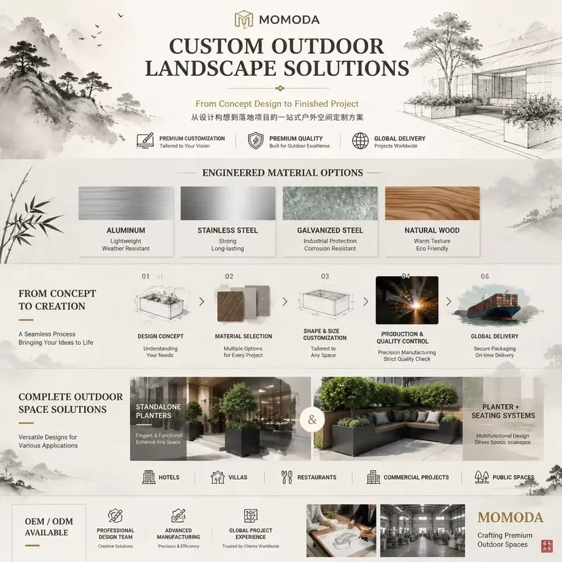 Premium Garden Decor Custom Large Size Minimalist Weather Resistant OEM ODM Metal Rectangle Box Outdoor Planter Box Set