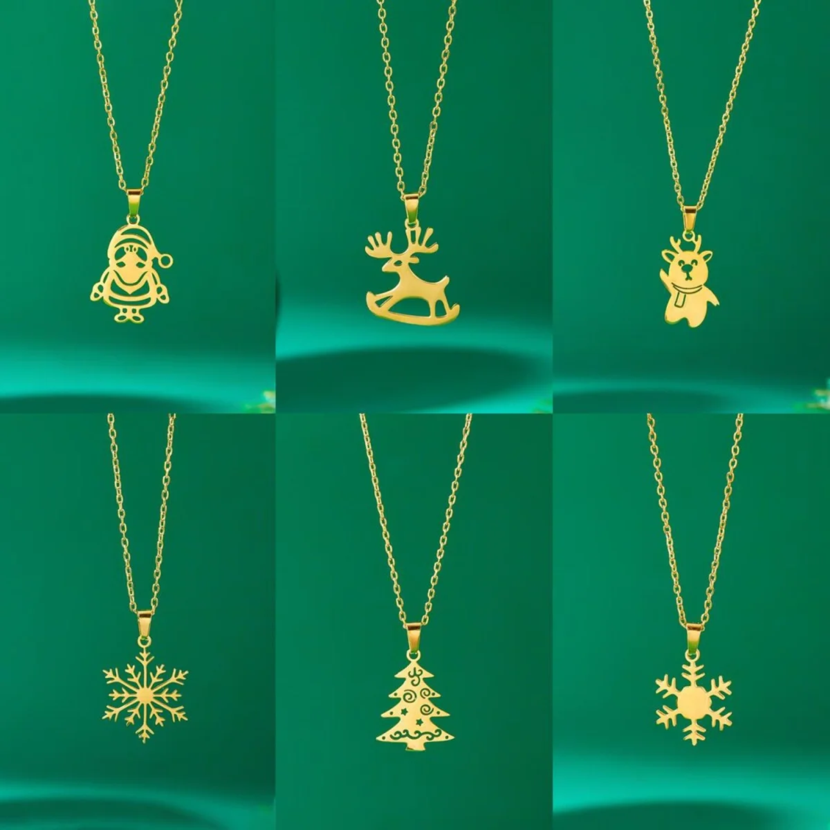 Edelstahl Gold Farbe Weihnachten Anhänger Halskette Für Frauen Männer Cartoon Santa Claus Deer Weihnachten Baum Schneeflocke Halsband Schmuck