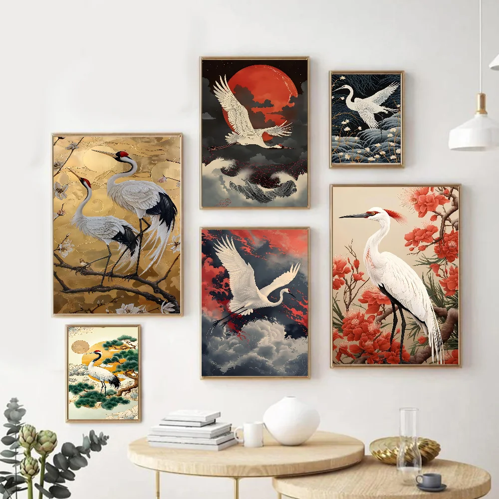 Frameless canvas paintings,Red-crowned Crane Poster and Prints Animal Bird Art Canvas Painting Wall Art Picture for Living Room