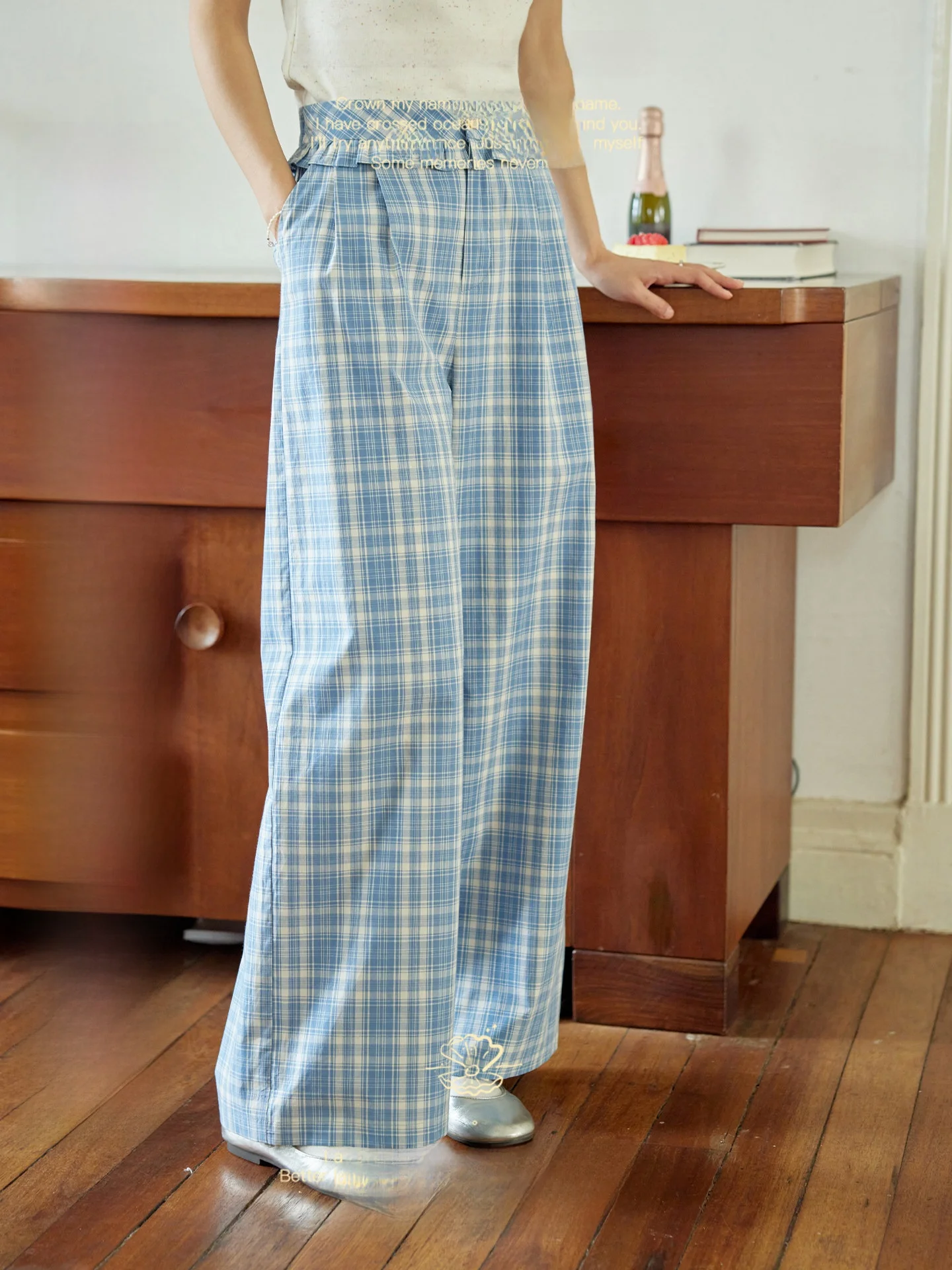 

Женские летние тонкие брюки Nov Et с высокой талией, широкими штанинами, в клетку, свободного прямого кроя, из хлопка, винтажные, для повседневной носки