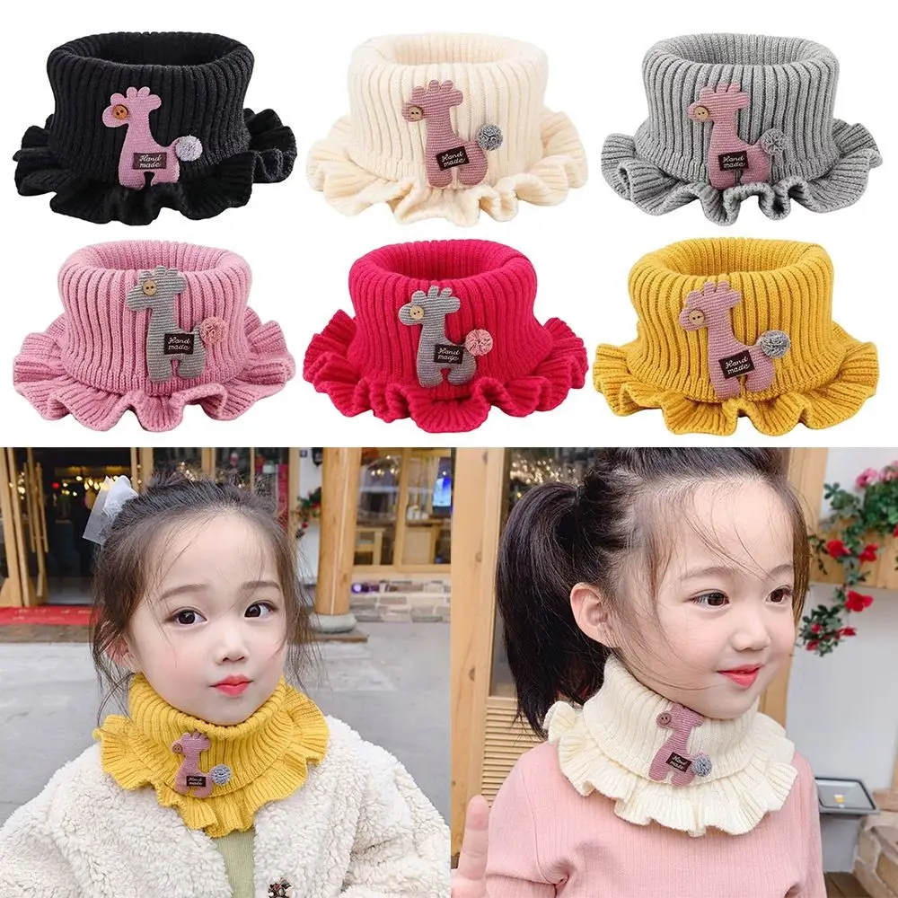 New Circle Winter Warmer Collar Knitted Giraffe Outdoor Scarves Cartoon Knitted Baby Scarf 0-7 Years Kids