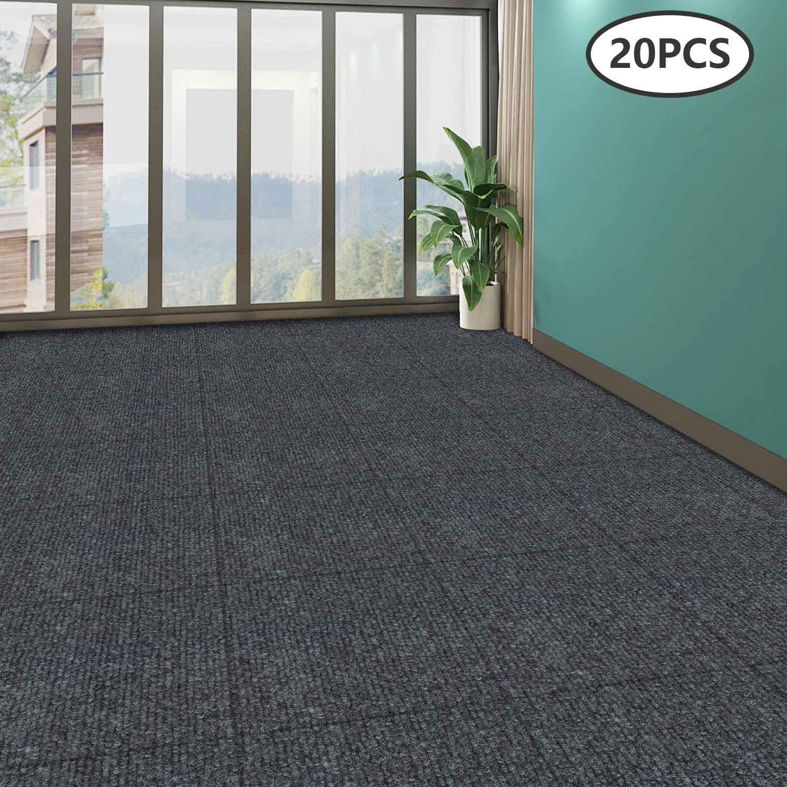 Quadratischer Teppich + 50*50cm pro Stück, Bodenteppich + 5mm Dicke, selbstklebender Teppich + Polyesterfaser + TPR, für Restaurants, Familienräume, Flure, Spielzimmer, Kinderzimmer, Büros, Hotels,