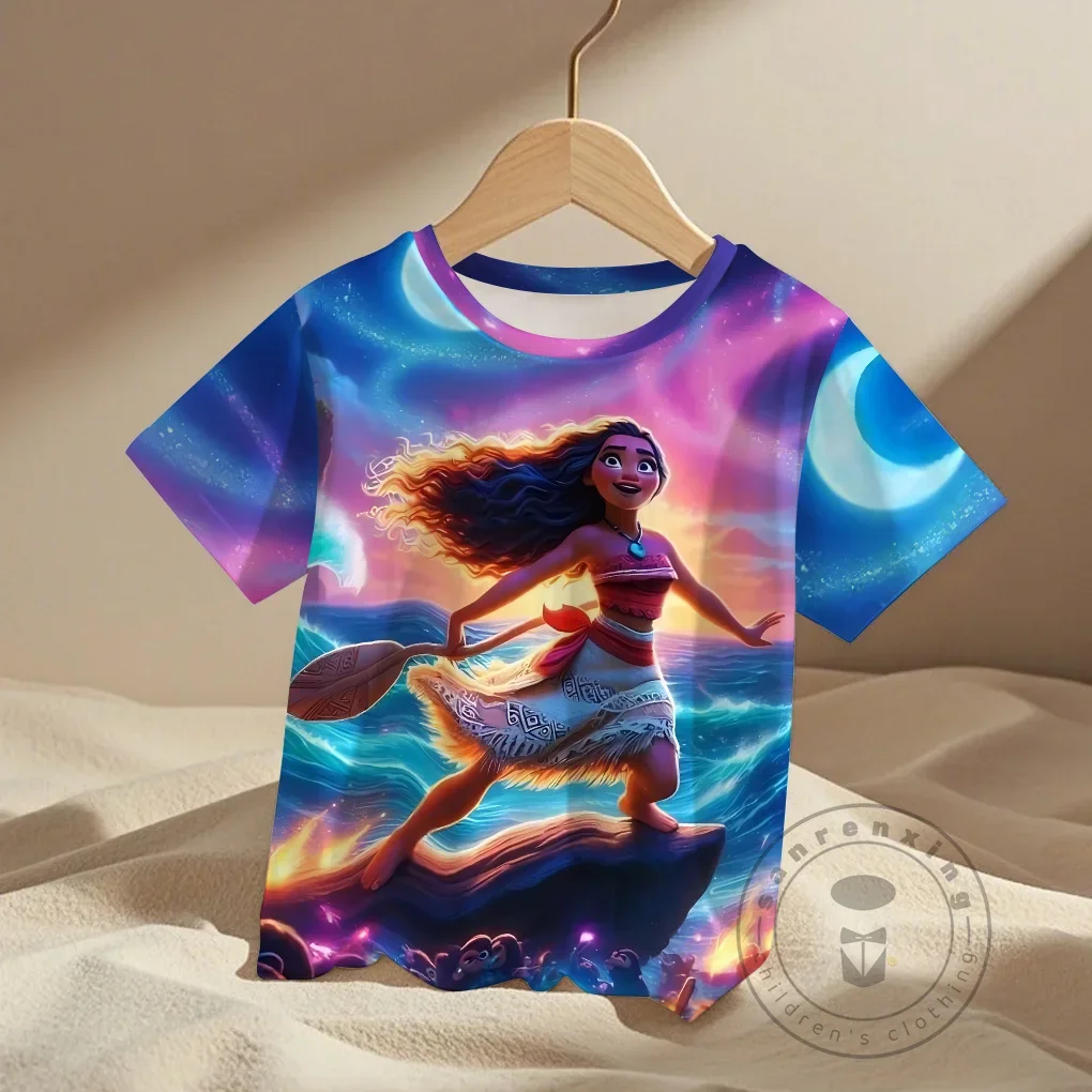 

Girls Clothes 2025 Summer Fashion T-Shirt Fun And Disney's Moana 3D Print Short-Sleeved Tops Children Summer Clothes