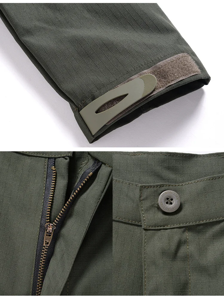 Frühling Herbst Herren Softshell Taktisches Zweiteiler-Set Wasserdicht Winddicht Multi-Taschen Abnehmbare Kapuze Jacke Gerade Cargohose – Detail 25
