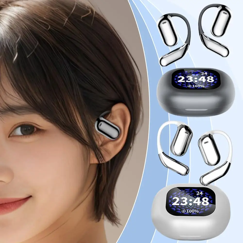 Bluetooth Headset Lcd Screen Anc Noise Reduction Earbuds Q16 Pro Earphones Ear-hanging W7k1