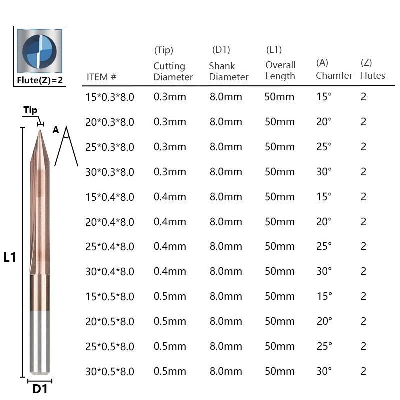 CMCP 2 Flutes Straight Engraving Bits V Bits Router Bit TiCN Coating CNC Carving Milling Cutter 3.175 4 6 8mm Shank