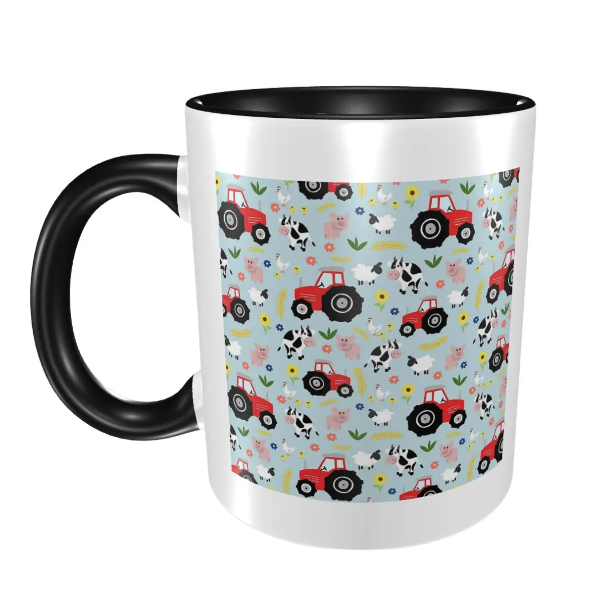 Cute Kids Red Tractor Farm Animal Pattern Mug Funny Ceramic Coffee Cups Tea Mugs Milk Cup Drinkware Gift for Woman Man