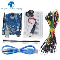 TZT Starter Kit for arduino Uno R3 - Bundle of 5 Items: Uno R3, Breadboard, Jumper Wires, USB Cable and 9V Battery Connector