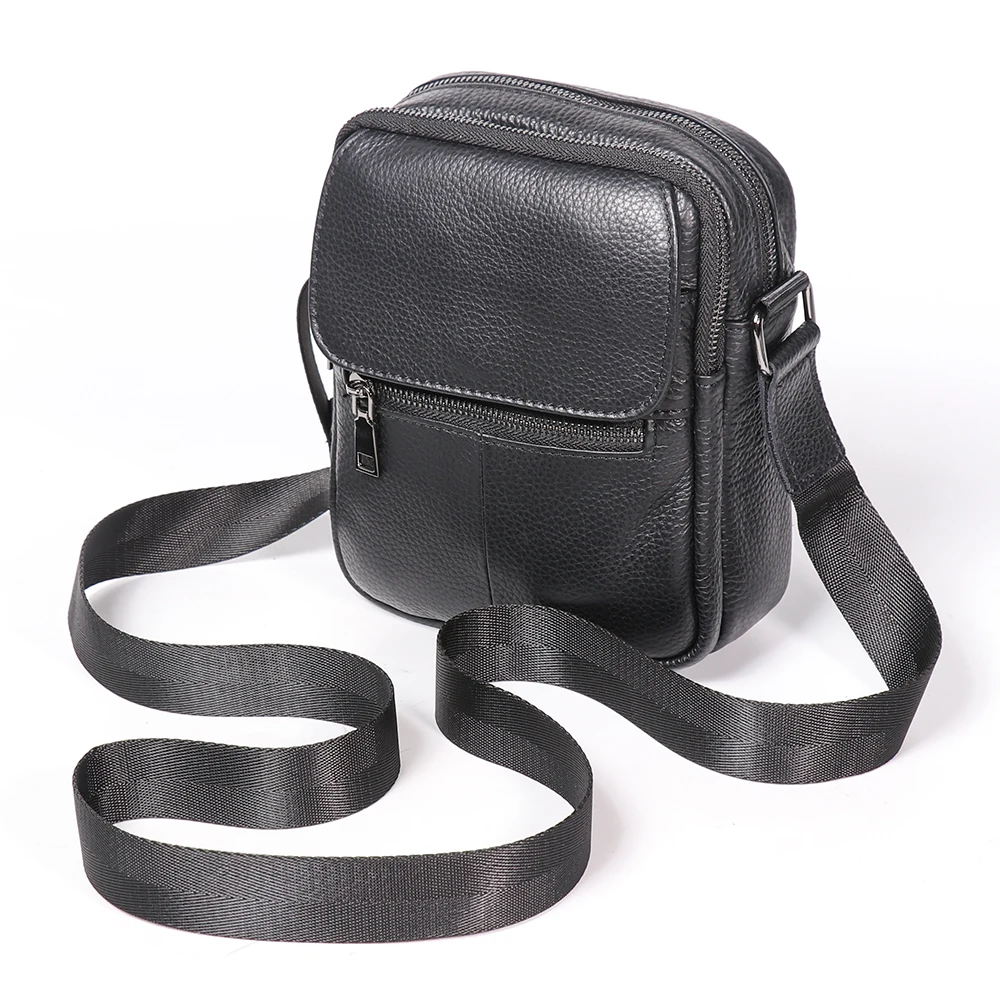 Men's Crossbody Bag Genuine Leather Messenger Bag Men Shoulder Bag Casual Travel Multi Pocket Small Side Bag Male Chest Pack