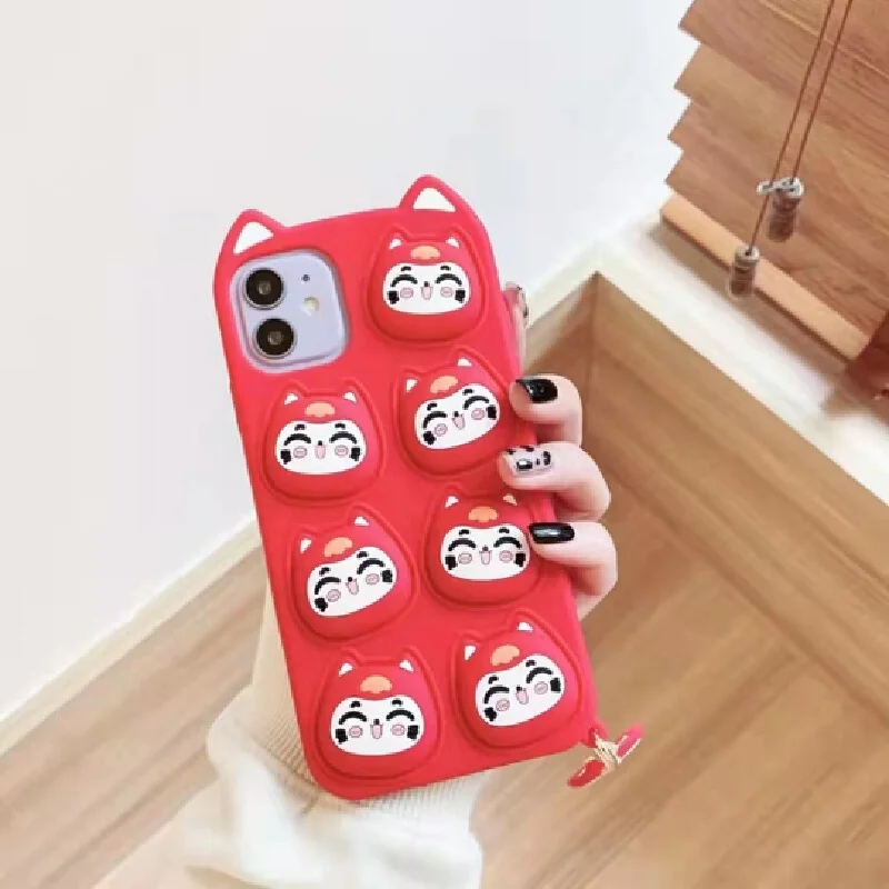 Couples apply decompression lucky cat New Year colors need to be noted for Apple 6-13PROMAX press cartoon cute XR silicone phone