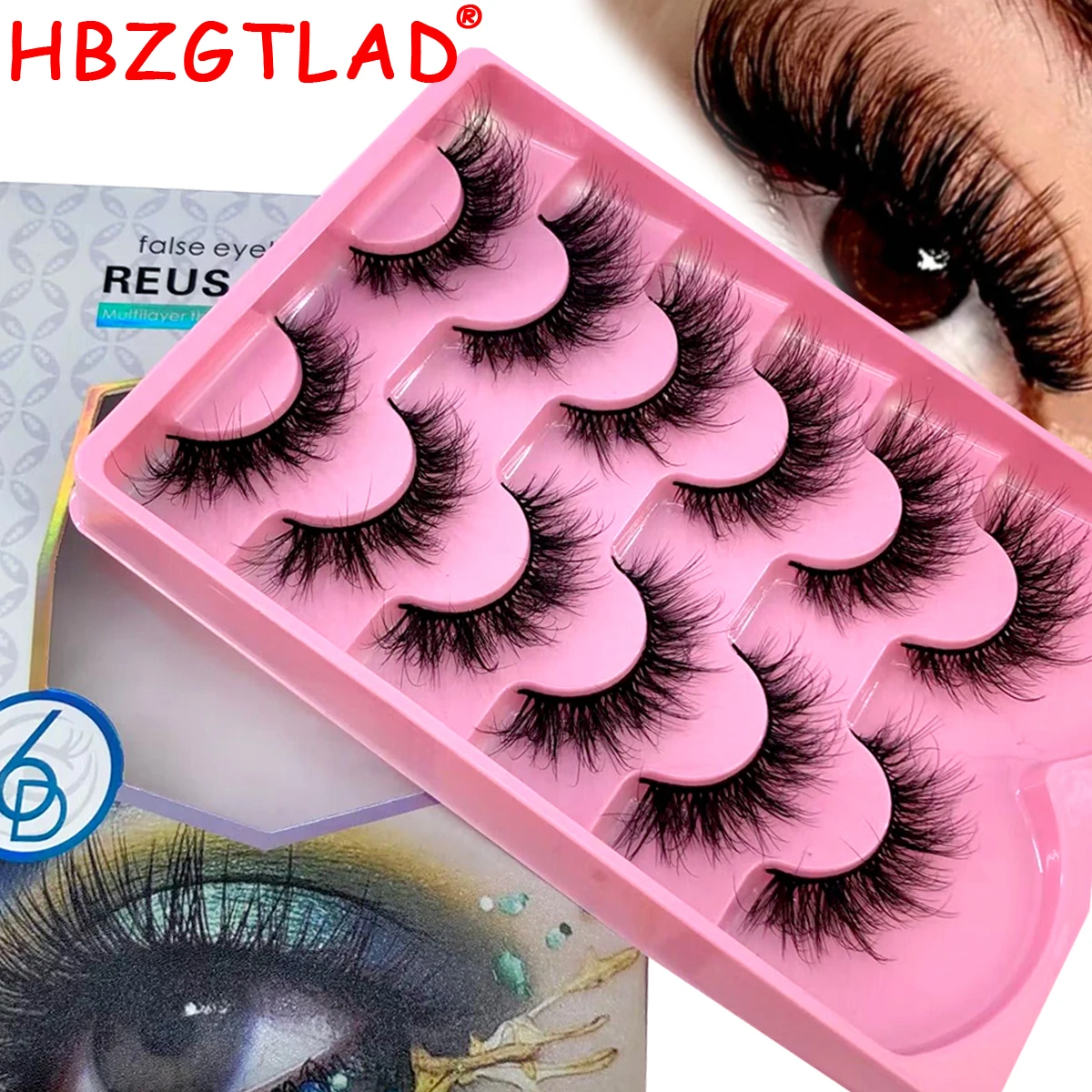 HBZGTLAD 6 pairs of 3D artificial mink bulk Russian rolls fluffy thick cross dramatic eyelashes wholesale makeup eyelash beauty