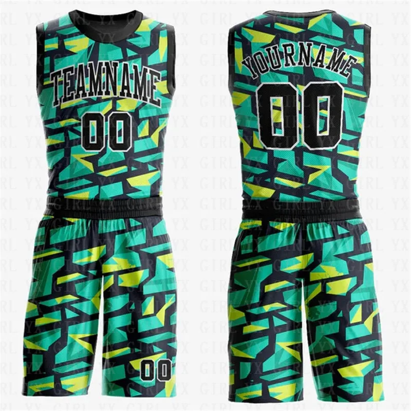 Custom Black Black-Light Blue Round Neck Sublimation Basketball Suit Jersey 3D Printed Tank Tops And Shorts Personlized Team