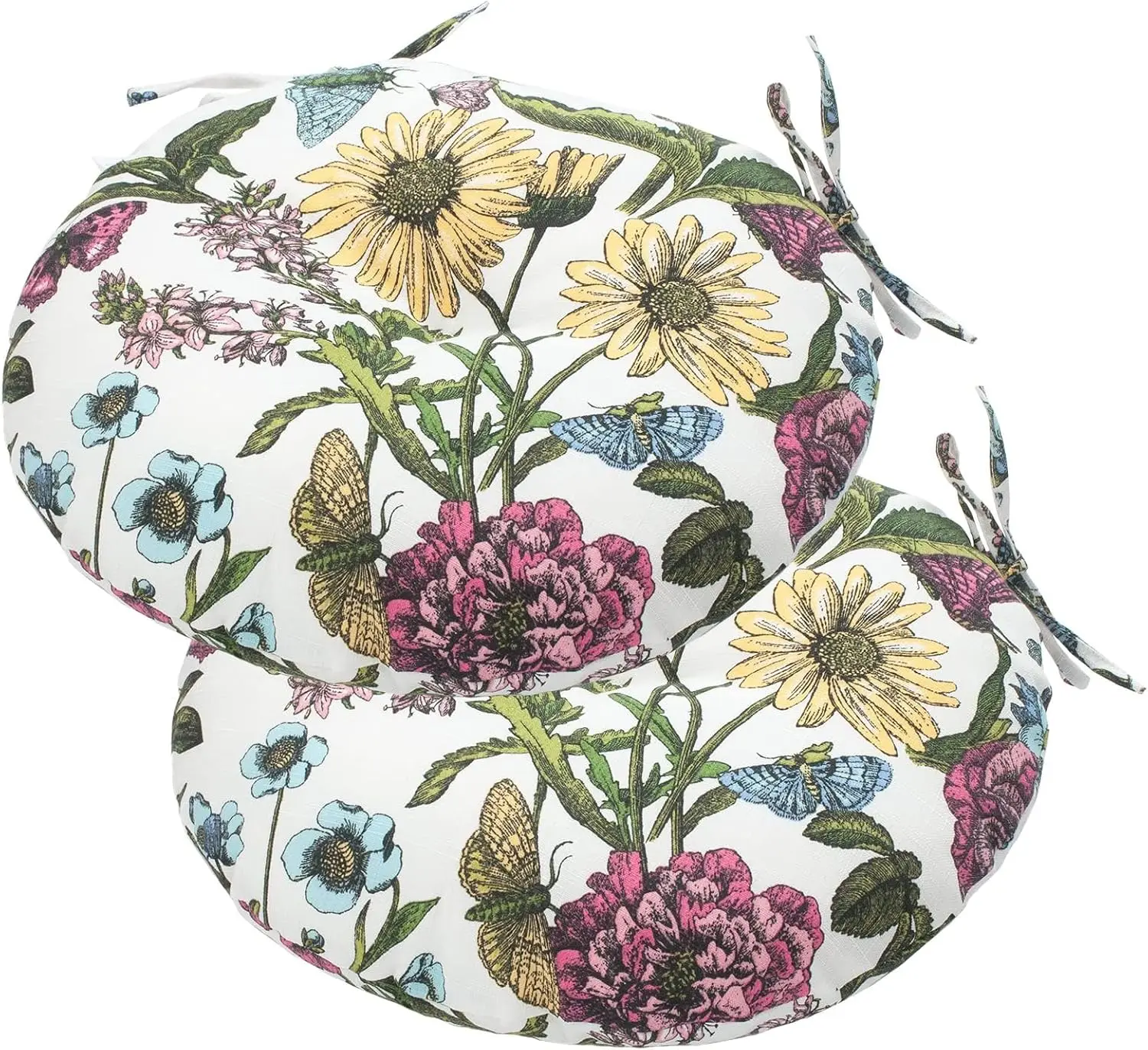 Set of 2 Round Tufted Chair Cushions, 15x15x4 Inches, Water Resistant with Ties for Barstool Patio Outdoor Furniture