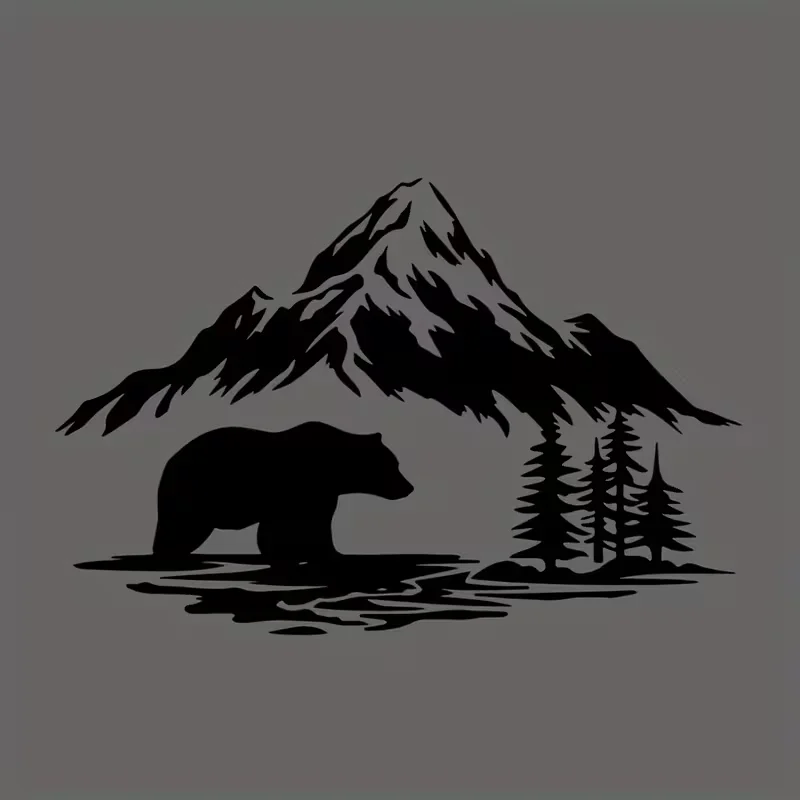 Snowy Mountain Forest Stickers, Bear Adventure in The Jungle Stickers, Pickup, SUV, RV, Off-Road Car Stickers, Carear Window Dec