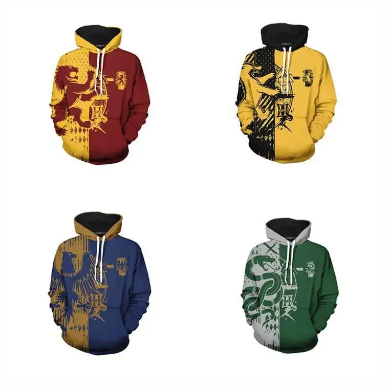 HarryyPotter Cosplay Costume Hoodie Sweatshirt Gryffindor Slytherin Ron Novelty Accessories Hufflepuff Ravenclaw Kids and Adults