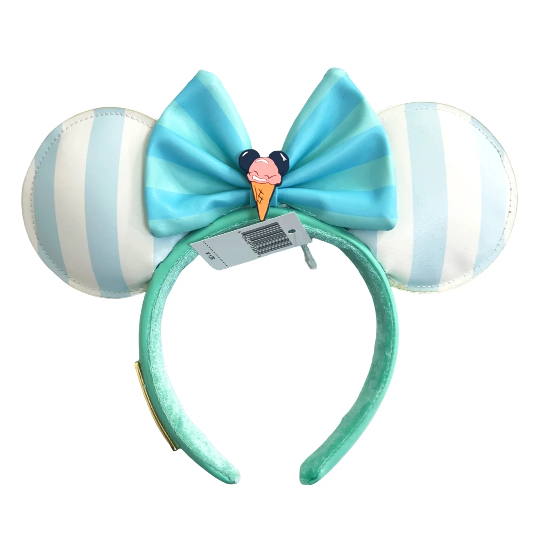 Headband Es Krim Mickey Bermerek Disney Co untuk Dewasa/Anak-anak Disneyland, Kulit PU Cokelat dengan Pita di Telinga, Hadiah Natal untuk Wanita