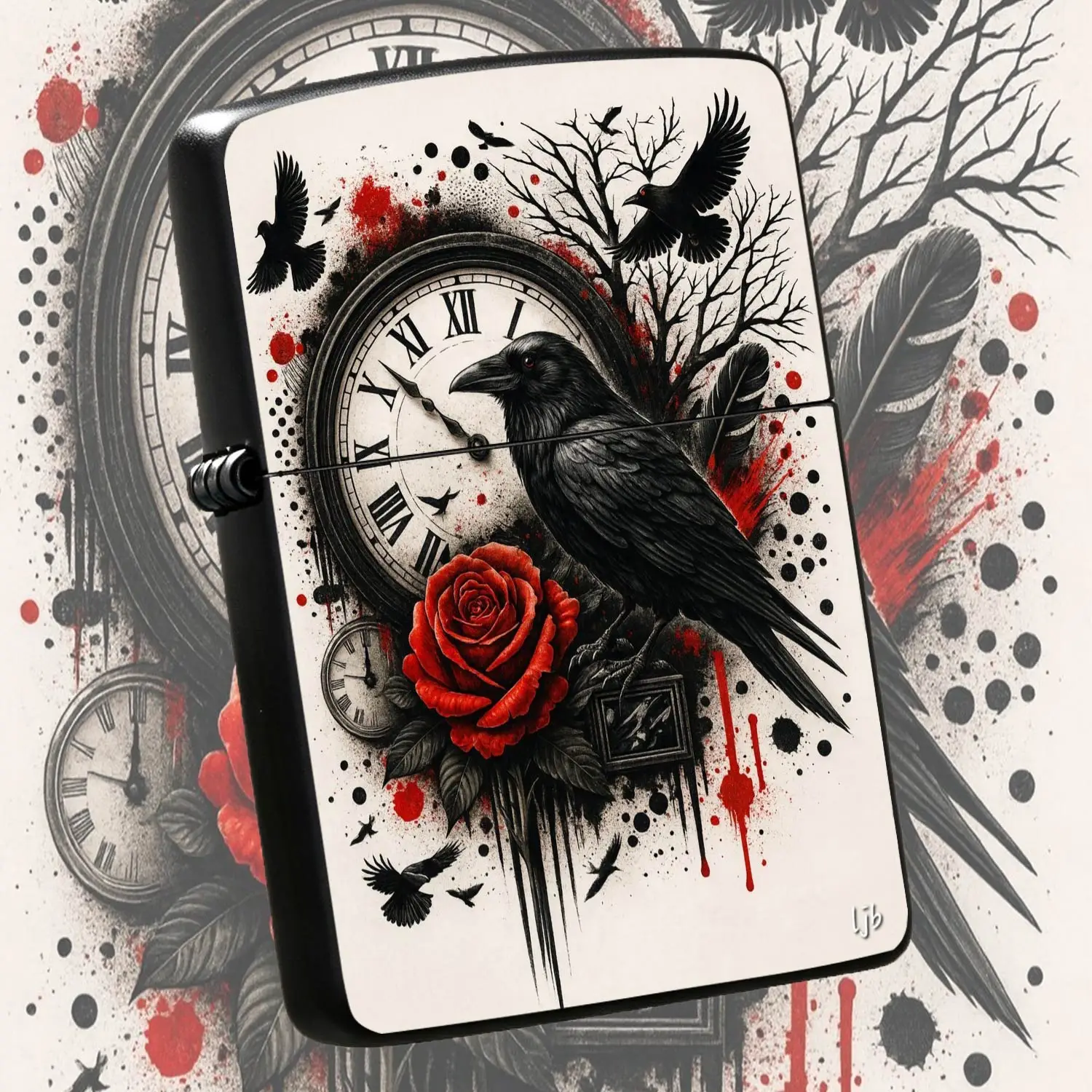 Vintage Gothic Crow Rose Themed Lighter Artistic Pocket-Sized Time Pattern Decor Lightweight Portable Lighter For Daily Outdoor Travel Multi-Scene Use Unique Stylish Creative Gift For Gifting Daily Carry Use A Humorous And Interesting Light