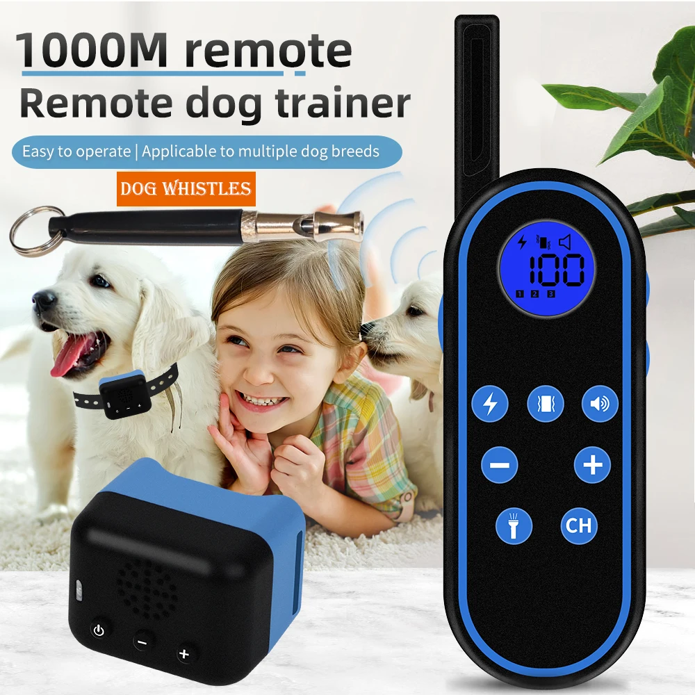 

1KM Electronic Dog Training Collar Waterproof Rechargeable Shock Collar Anti Barking Remote Control Dog Trainer Small Medium Dog