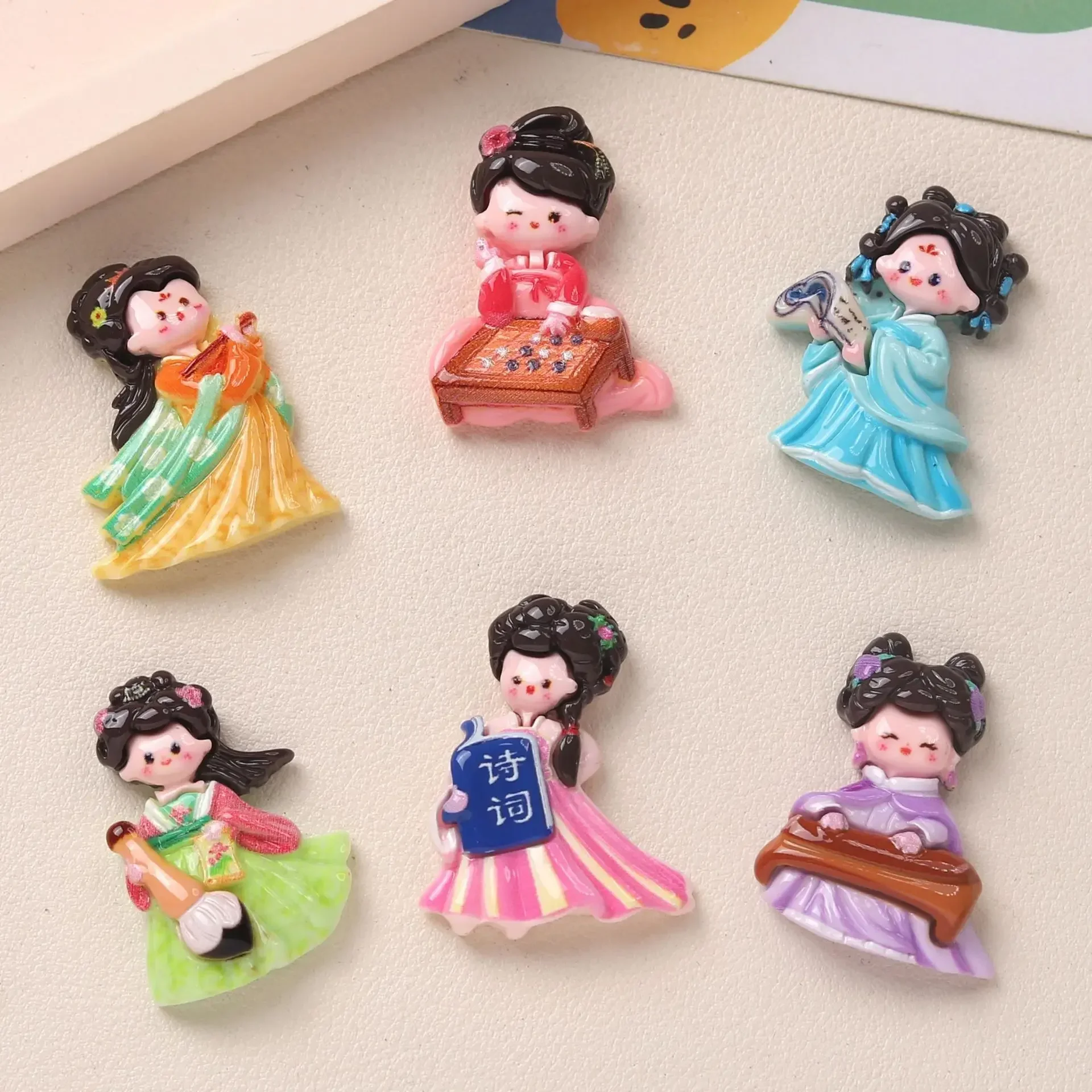 10/100pcs Resin Accessories Ancient Poetry Poetry Tang Dynasty Palace Girl Series Scrapbook DIY Children Handmade Hairpin Child