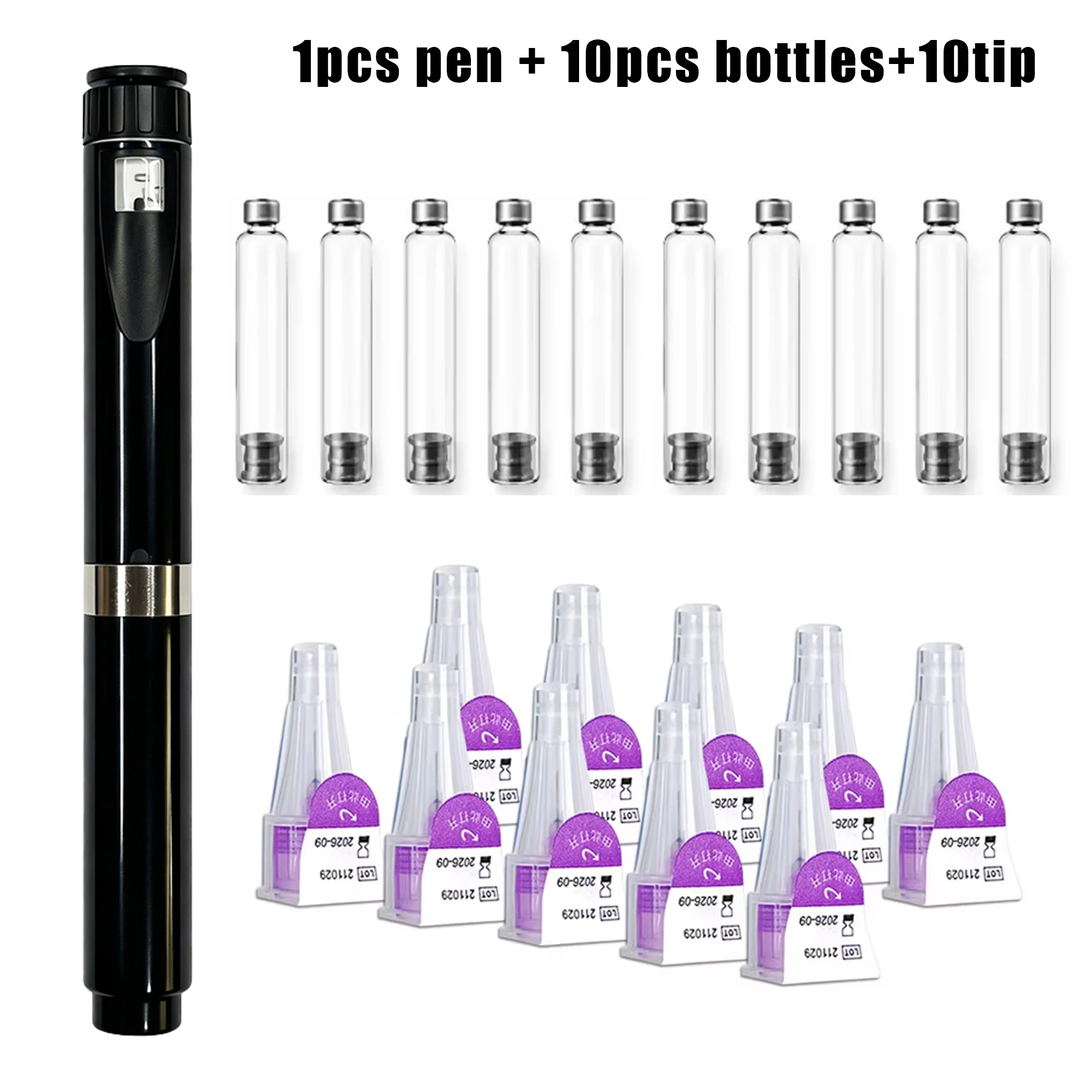 Herbruikbare injectiepen met set van 10 stuks 3ml cartridges, draagbare insuline-injectiepennen, injectiepennen met verstelbare dosering