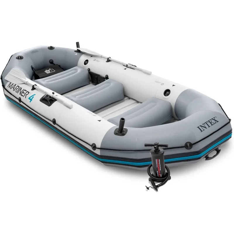 INTEX 68376EP Mariner 4 Inflatable Boat Set: Includes Deluxe 54in Boat Oars and High-Output Pump – Wear-Resistant Keel