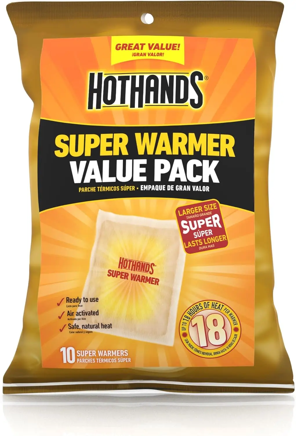 

Long-Lasting Air-Activated Body & Hand Warmers - Up to 18 Hours Heat, 10 Pack
