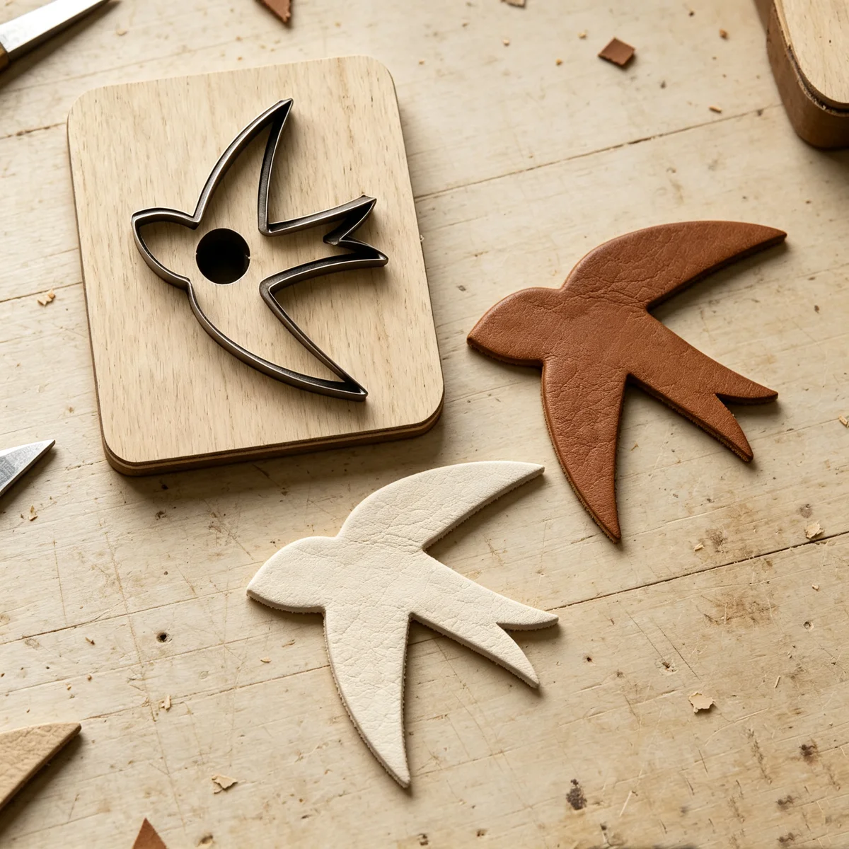 Swallow Shape Laser Leather Cutting Die Wooden Base Steel Rule Punch Mold, DIY Handmade Leather Craft Tool for Earrings BM216