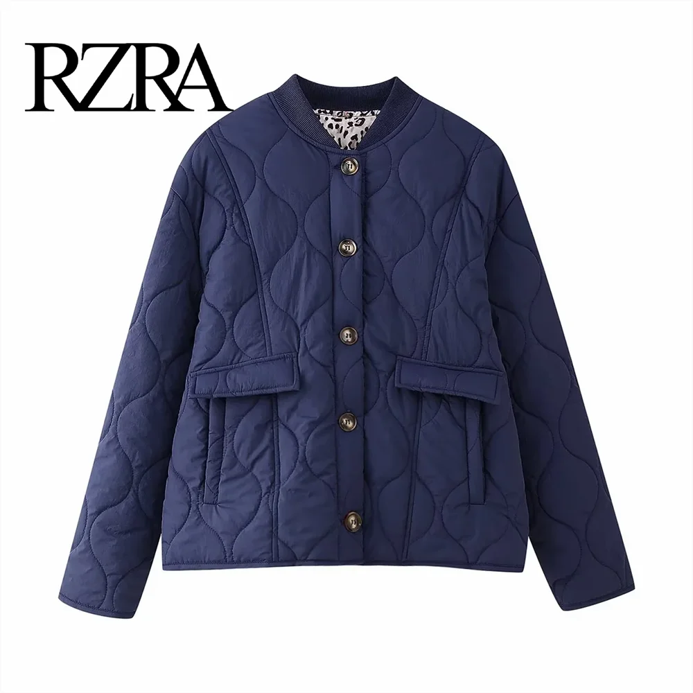 RZRA women's 2024 winter vintage stand up collar long sleeved single row multi button casual short cotton jacket