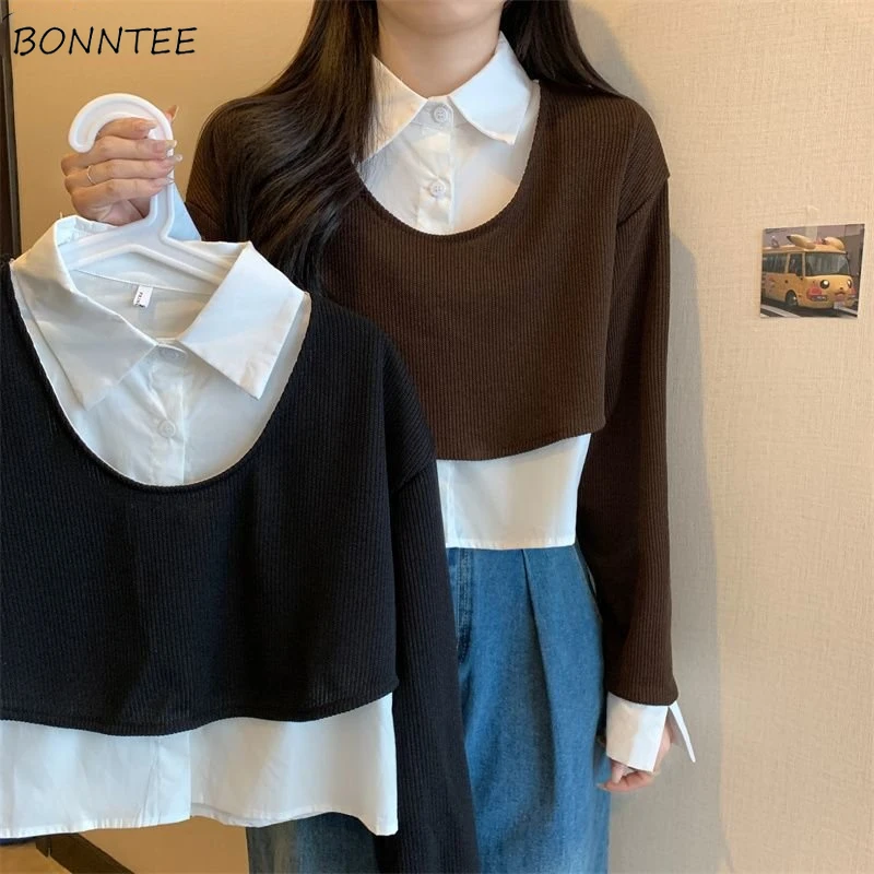 

Shirts Women Loose Daily Autumn Winter Comfortable Trendy Retro Leisure Simple All-match Korean Style Ladies Tierred Warm Cute