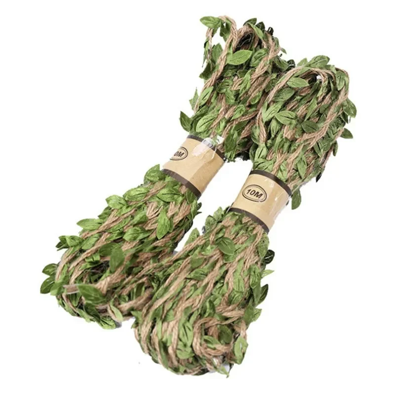 Hemp Rope With Fake Green Leaves Length 10 Meters Hunting Rifle Wrap Twine Camouflage Tree Stand Blind Cover